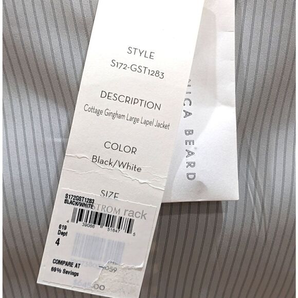 NWT Veronica Beard Cottage Gingham Large Lapel Jacket Black & White Plaid Size 4 - Picture 12 of 14